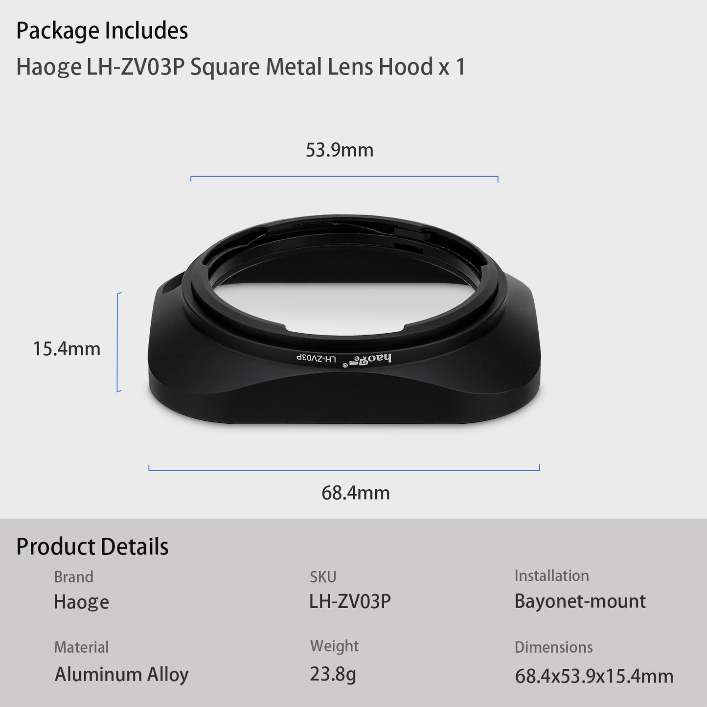 Haoge LH-ZV03P Lens Hood for Carl Zeiss Distagon T 2.8/21 21mm f2.8 ZM, C Biogon T 4.5/21 21mm f4.5 ZM, 2.8/25 25mm f2.8 ZM, 2.8/28 28mm f2.8 ZM, C Sonnar T 1.5/50 50mm f1.5 ZM Hollow Out Designed