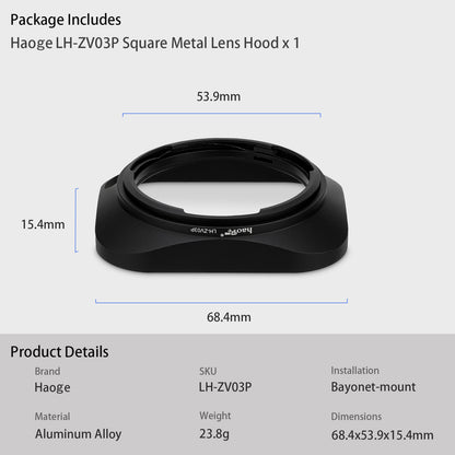 Haoge LH-ZV03P Lens Hood for Carl Zeiss Distagon T 2.8/21 21mm f2.8 ZM, C Biogon T 4.5/21 21mm f4.5 ZM, 2.8/25 25mm f2.8 ZM, 2.8/28 28mm f2.8 ZM, C Sonnar T 1.5/50 50mm f1.5 ZM Hollow Out Designed