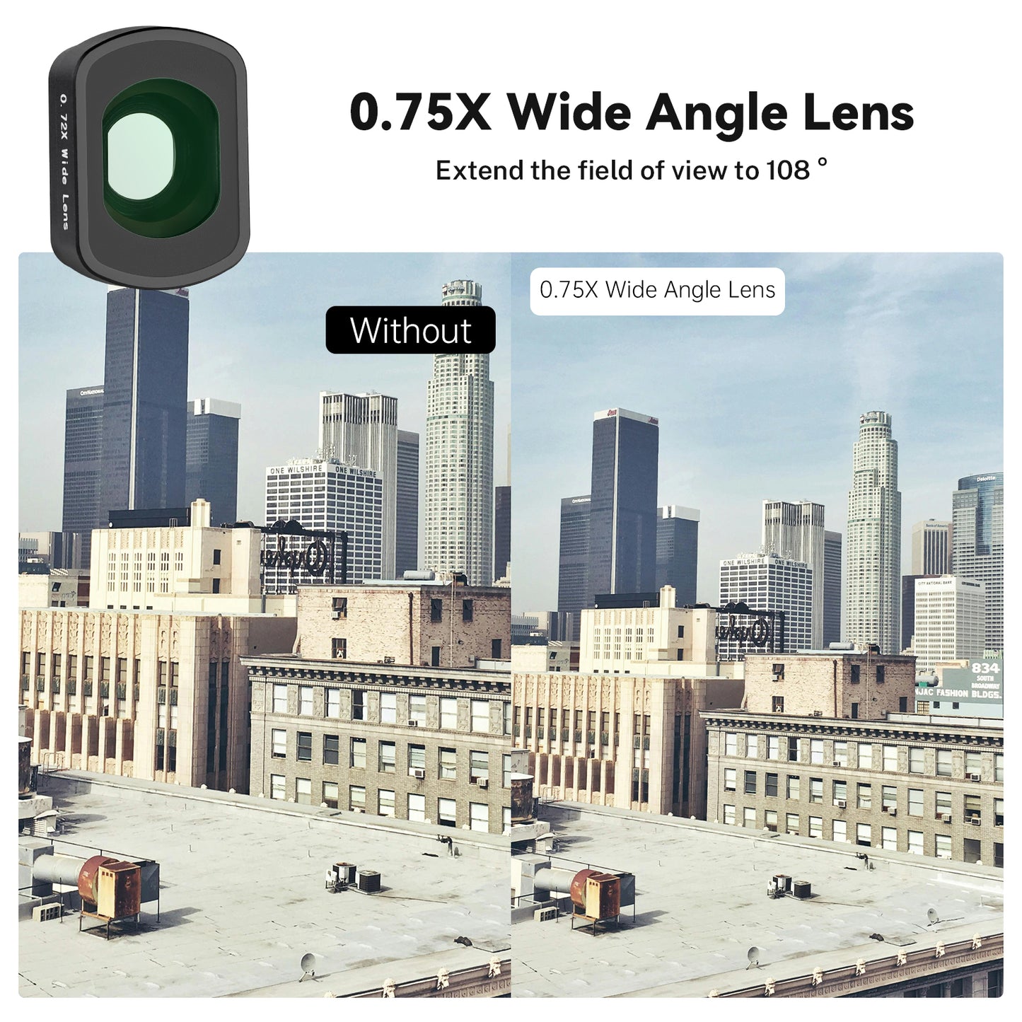 Haoge Magnetic 0.75X Wide Angle Lens for DJI Osmo Pocket 3,Expanded FOV of 108°, Dual-Sided Anti-Reflective Coating Lens with Screen Protector