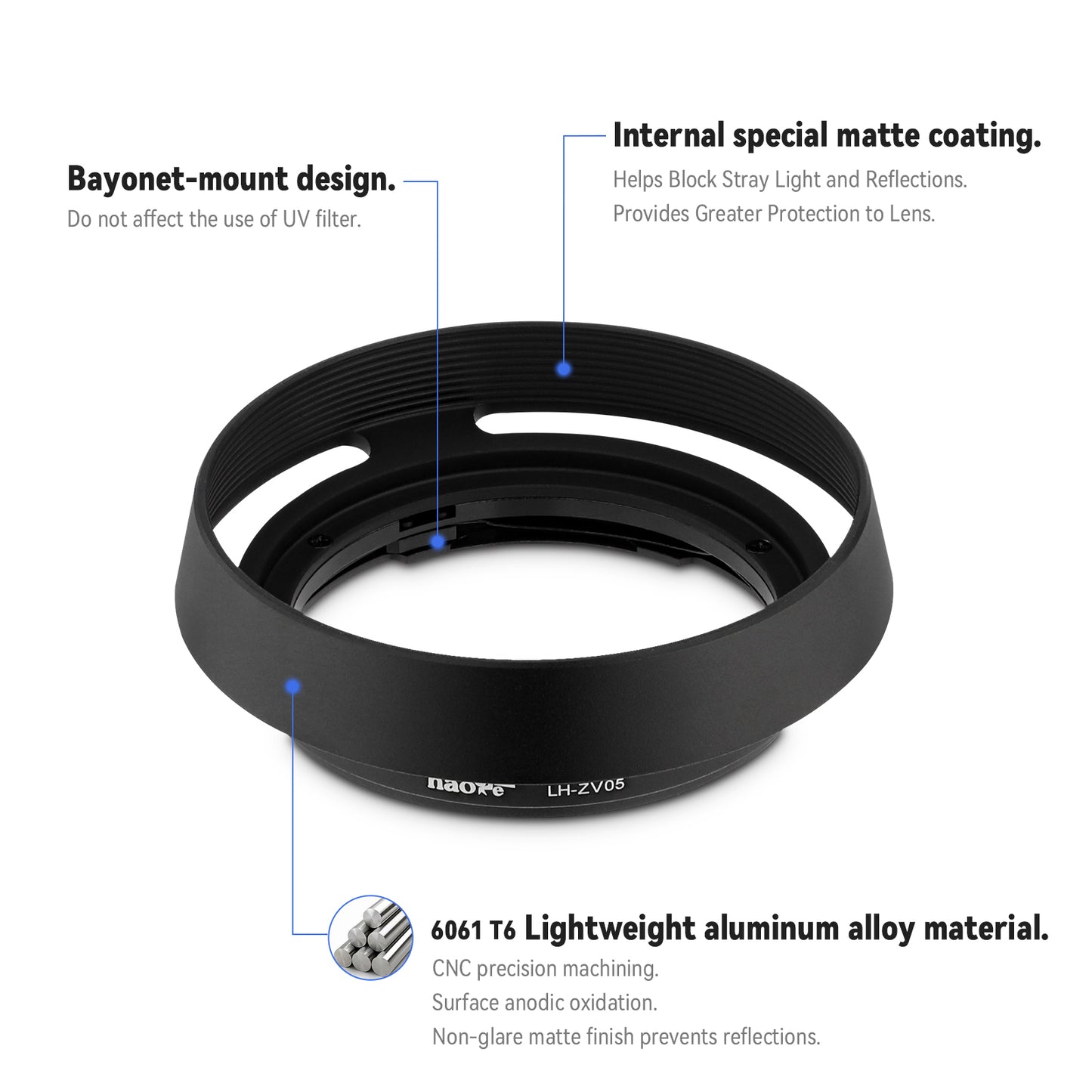 Haoge LH-ZV05 Round Metal Lens Hood for Carl Zeiss Biogon T* 2/35 35mm f2 ZM, C Biogon T* 2.8/35 35mm f2.8 ZM, Planar T* 2/50 50mm f2 ZM; Voigtlander NOKTON CLASSIC 35mm f1.4 I＆II VM, 40mm f1.4 VM;50mm f/1.5 Aspherical II VM Lens