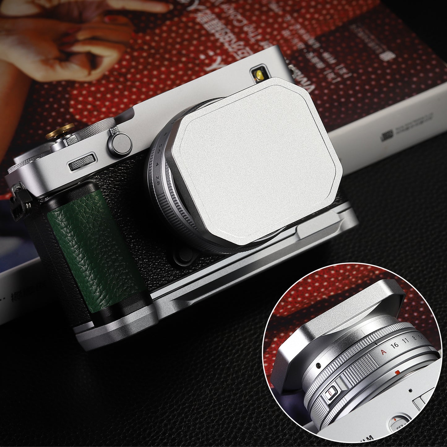 Haoge Square Metal Lens Hood for Leica Summicron M 35mm f2 M 28mm f2.8, for Voigtlander 35mm f2 1.5 Lens with Cap Silver