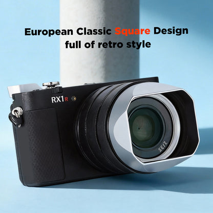 Haoge Metal Square Lens Hood for Sony RX1R3/RX1M2/RX1 FE 40mm F2.5 G FE 50mm F2.5 G FE 24mm F2.8 G Lens Shade on A7CII A7CR A7R4 Camera Bayonet  Mount Silver