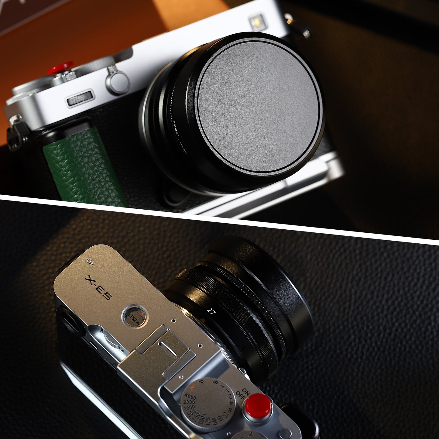 Haoge Metal Squaret Lens Hood for Fujifilm X-E5 & XF 23mm f2.8 set Fujinon XF27mmF2.8 R WR Lense 39mm Screw-in Hood Black,With Metal Cap, on XE5 Camera Body Kit