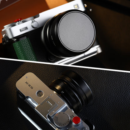 Haoge Metal Squaret Lens Hood for Fujifilm X-E5 & XF 23mm f2.8 set Fujinon XF27mmF2.8 R WR Lense 39mm Screw-in Hood Black,With Metal Cap, on XE5 Camera Body Kit