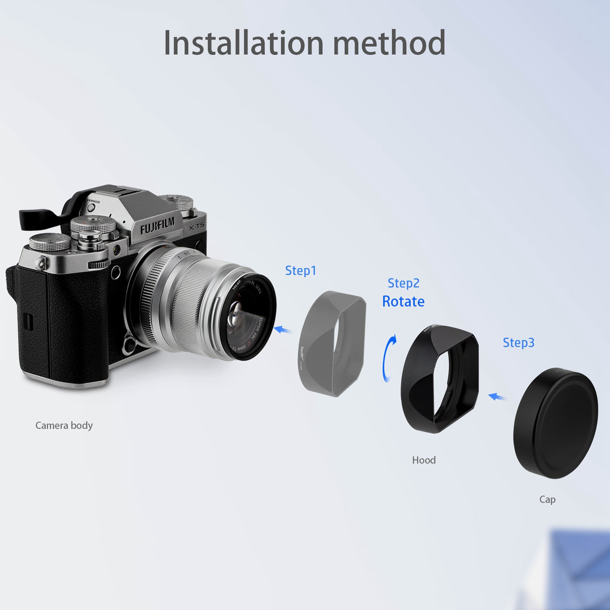 Haoge LH-X50N Bayonet Square Metal Lens Hood for Fujifilm Fuji Fujinon XF 50mm F2 R WR Lens With Metal Cap Kit on X-Pro3 X-T4 X-S10 Camera