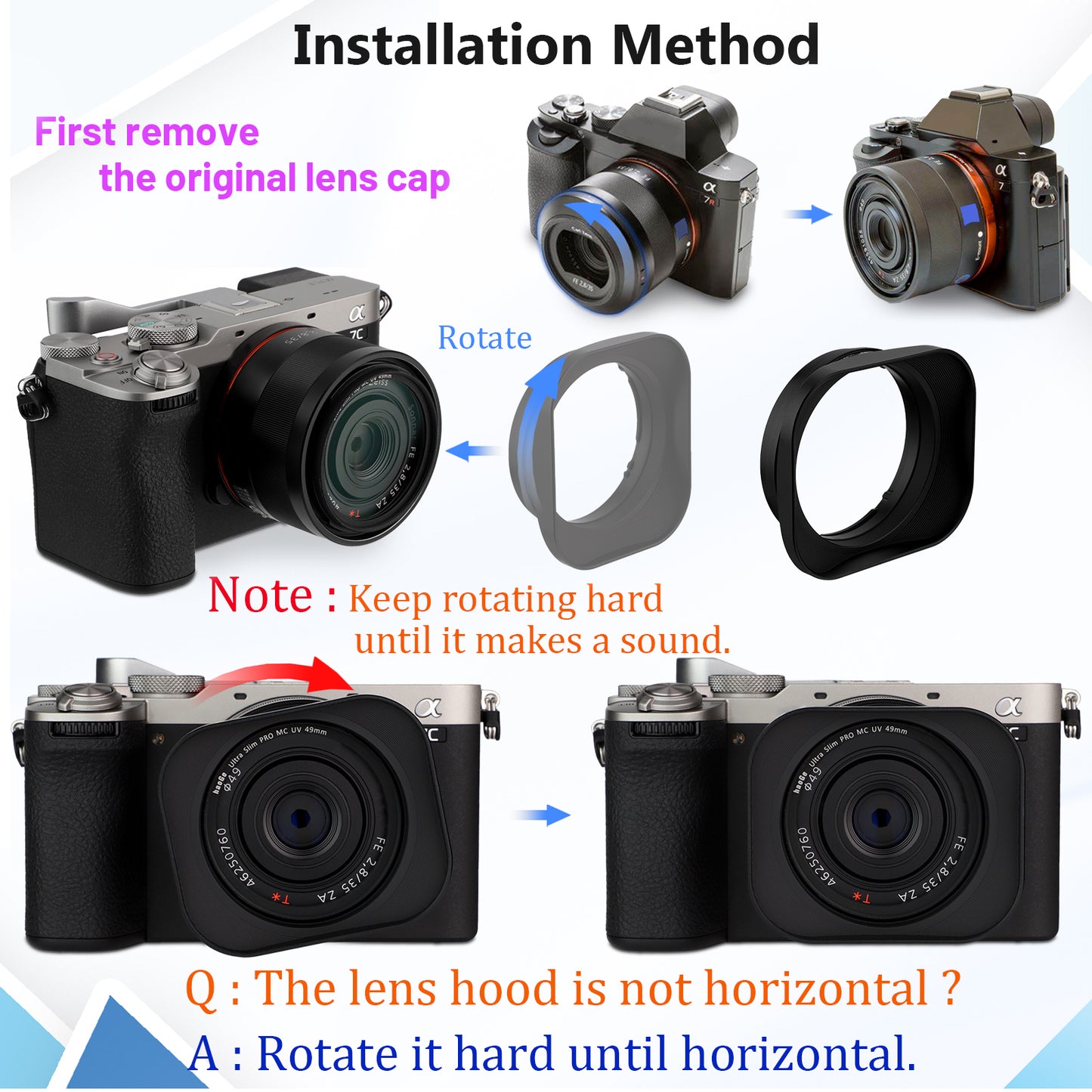 Haoge LH-RX1 Square Metal Bayonet Lens Hood Shade for Sony Carl Zeiss Sonnar T* FE 35mm F2.8 ZA,FE 55MM F1,8 ZA, FE 24mm F1.8 ZA Lens