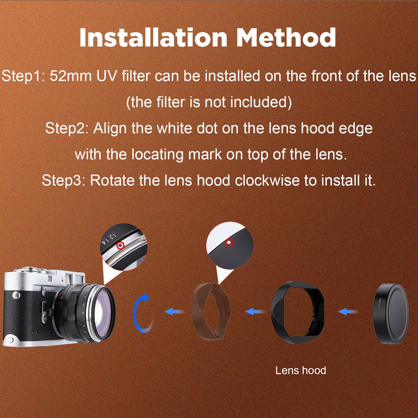 Haoge New version Metal Square Lens Hood Shade for Voigtlander Nokton Aspherical ASPH 40mm f/1.2 VM , 35mm f1.2 II/III VM , 50mm f1.2 VM Leica M Lens replaces LH-8 Black LH-VM35-NB