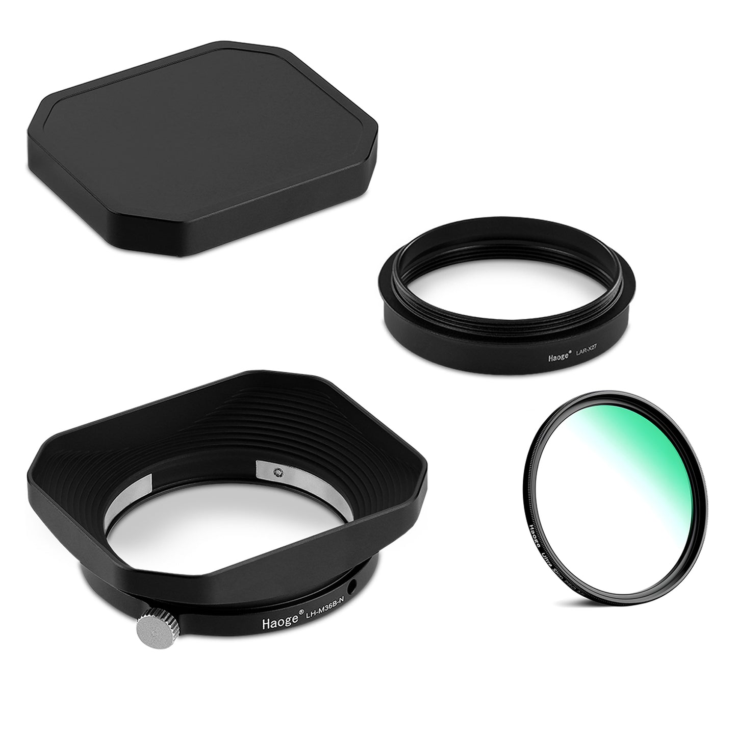 Haoge Lens Hood Metal Squaret for Fujifilm XF 23mm F2.8 R WR Lens Hood ,Fuji XF 27mm F2.8 R WR Lens Hood Silver ,With Metal Cap on Fuji X-E5 Camera