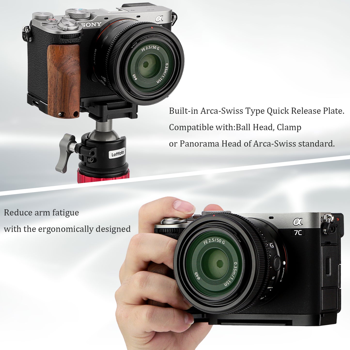 Haoge Wooden Side Handle for Sony A7CR a7cii Camera - Premium Rosewood Grip with Quick Release Plate, Extra Tripod 1/4 Hole & Hand Strap Hole Black HG-A7CR-B