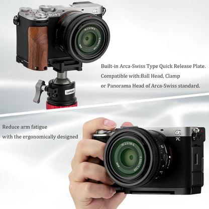 Haoge Wooden Side Handle for Sony A7CR a7cii Camera - Premium Rosewood Grip with Quick Release Plate, Extra Tripod 1/4 Hole & Hand Strap Hole Black HG-A7CR-B