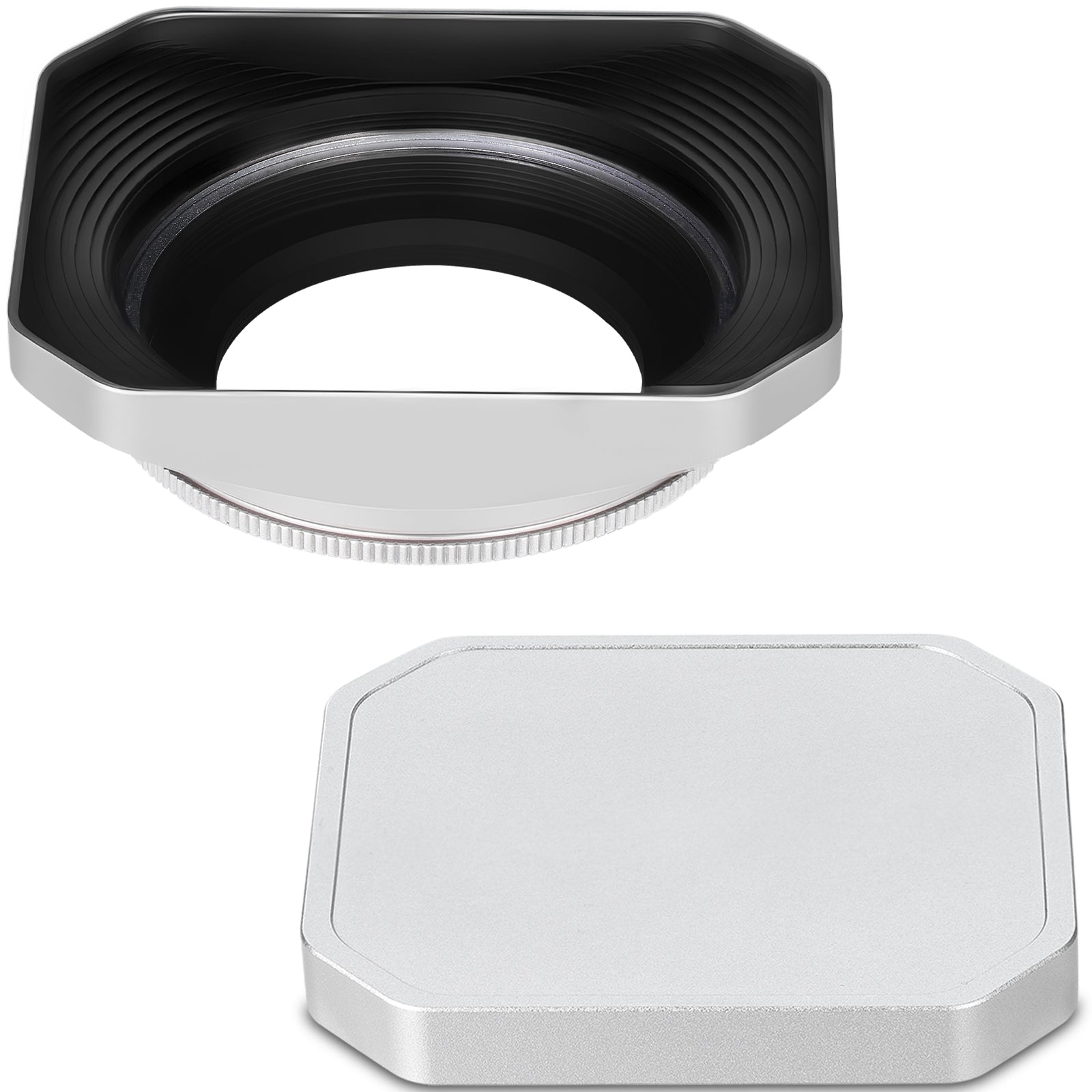 Haoge Squaret Metal Lens Hood for Fujifilm XF23mm F2.8 on XE5 Cemera Body kit & Fujinon XF27mmF2.8 R WR Lense ,With Metal Cap,39mm Screw-in Hood Silver