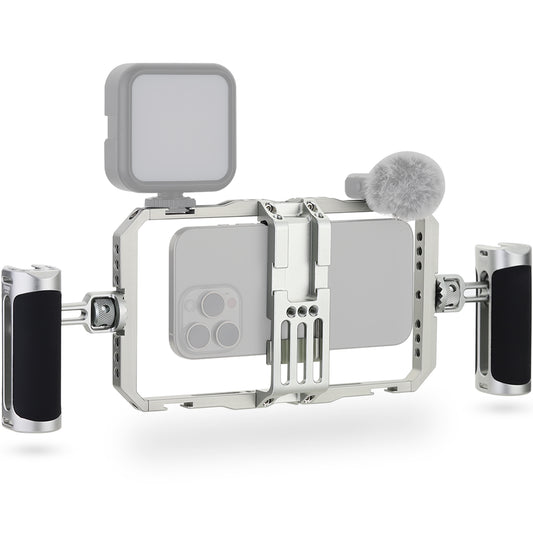 Haoge Universal Phone Cage Video Rig Kit,Smartphone Stabilizer with Dual Handle,Handheld Filmmaking Vlogging Phone Rig for iPhone Videomaker Videographer,for iPhone for Samsung and Other Android Phone