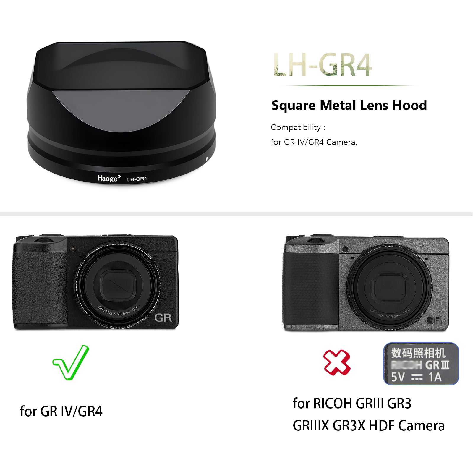 Haoge メタルスクエアレンズフード RICOH GRIV GR4 カメラアクセサリー