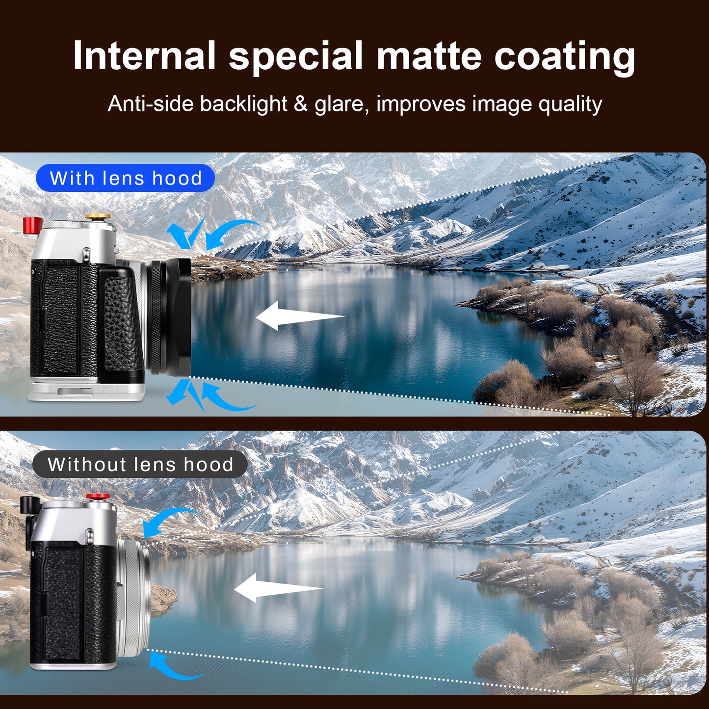 Haoge Square Metal Lens Hood with 49mm Uv Filter Adapter Ring for Fujifilm X100VI Fuji X100V X100F X100T X100S X70 Fuji Photo Camera Accessories LH-X1006B Black