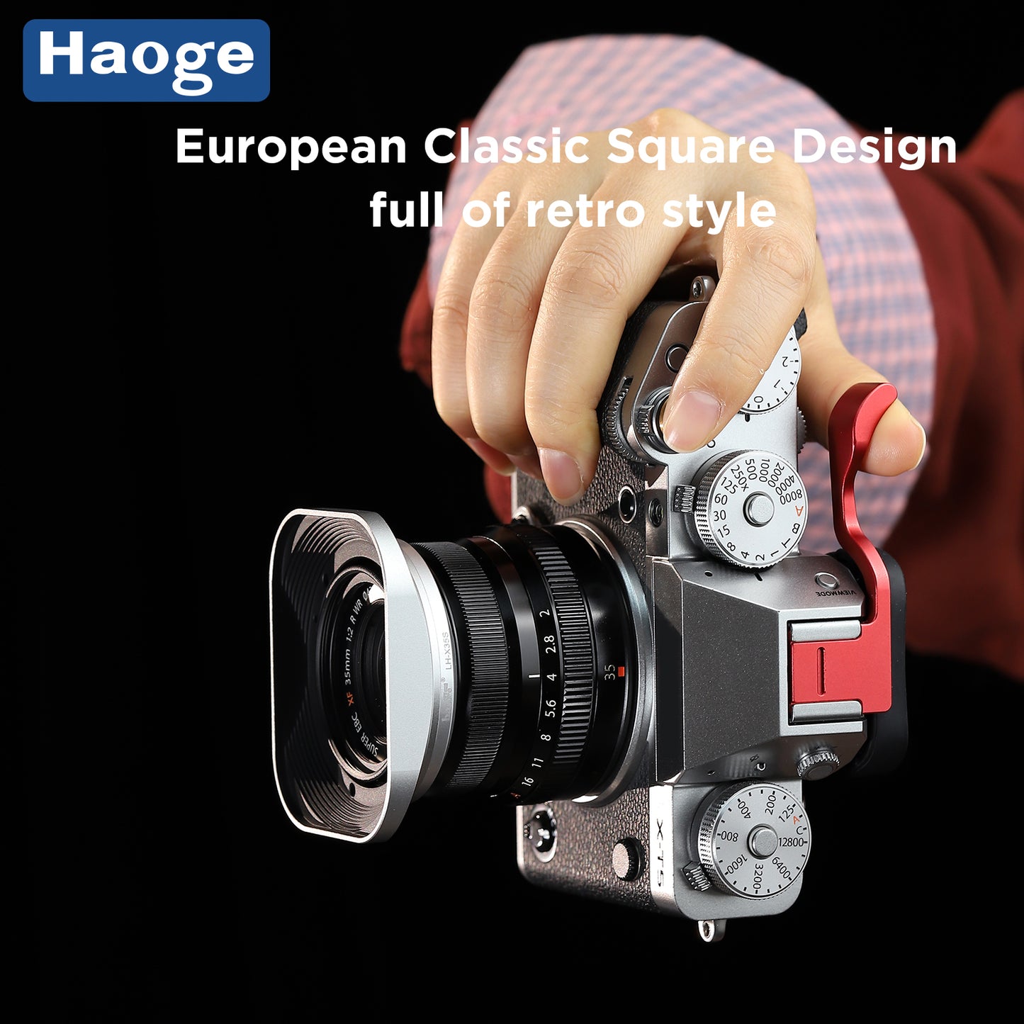 Haoge LH-X35S Square Metal Lens Hood Shade for Fujifilm Fuji Fujinon XF 35mm F2 ,XF 23mm f2 R WR and XC35mm F2 lens Silver