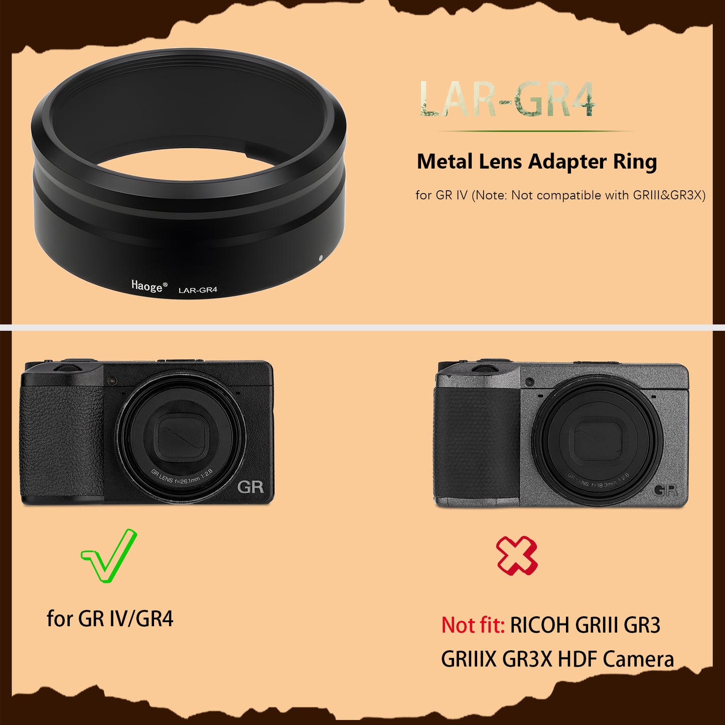 Haoge LAR-GR4 Lens Filter Adapter Ring for RICOH GR IV GRIV GR4 Digital Compact Camera for GW-4 Wide Conversion Lens replaces GA-3