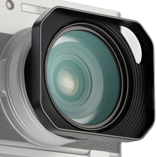 Haoge Square Metal Lens Hood with 49mm Uv Filter Adapter Ring for Fujifilm X100VI Fuji X100V X100F X100T X100S X70 Fuji Photo Camera Accessories Hollow Out Designed Black