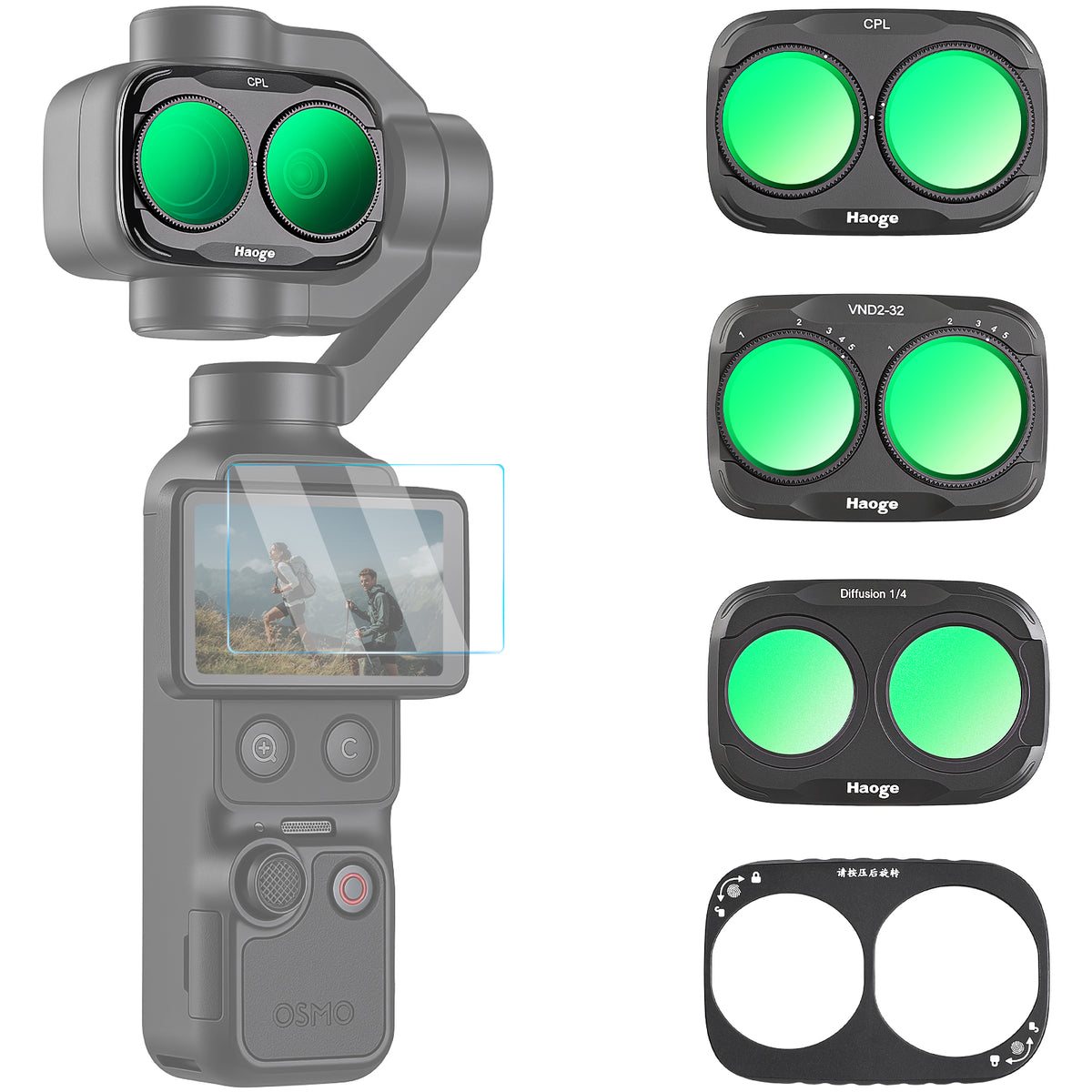 Haoge Magnetic Filter Kit for DJI Osmo Pocket 4 Pro (4P),Includes CPL Polarizer,Black Mist 1/4Filter,Variable ND Filter ND2-32,3-Pack