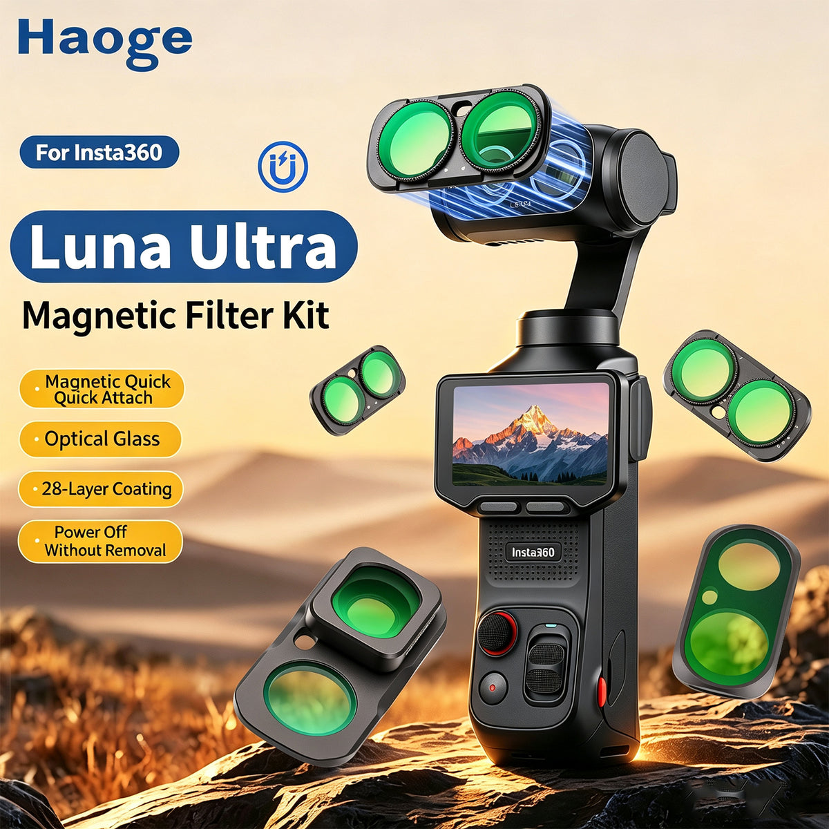 Haoge for Insta360 Luna Ultra Magnetic Lens Filter UV CPL ND2-32 1/4 Black Mist LPR Night Filter Wide-Angle Lens Vlog Filter Camera Accessories