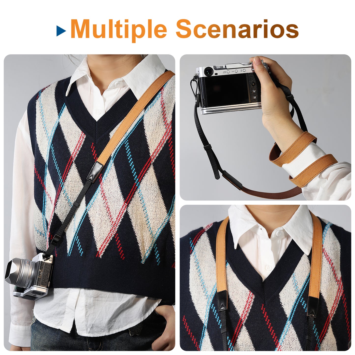 Haoge Camera Canvas Thin Strap Neck Shoulder  for Binoculars,monoculars,Mirrorless or DSLR Camera,Rangefinders Tools,Bags,Adjustable long Cotton Strap (Brown）