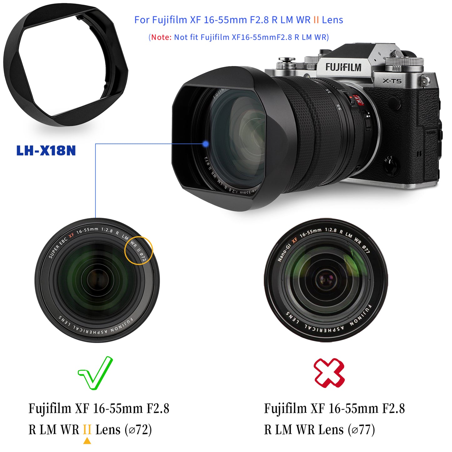 Haoge LH-X18N Bayonet Square Metal Lens Hood for Fujifilm Fuji Fujinon XF 16-80mm F4 R OIS WR, XF16-55mm F2.8 R LM WR II Lens Shade with Metal Cap