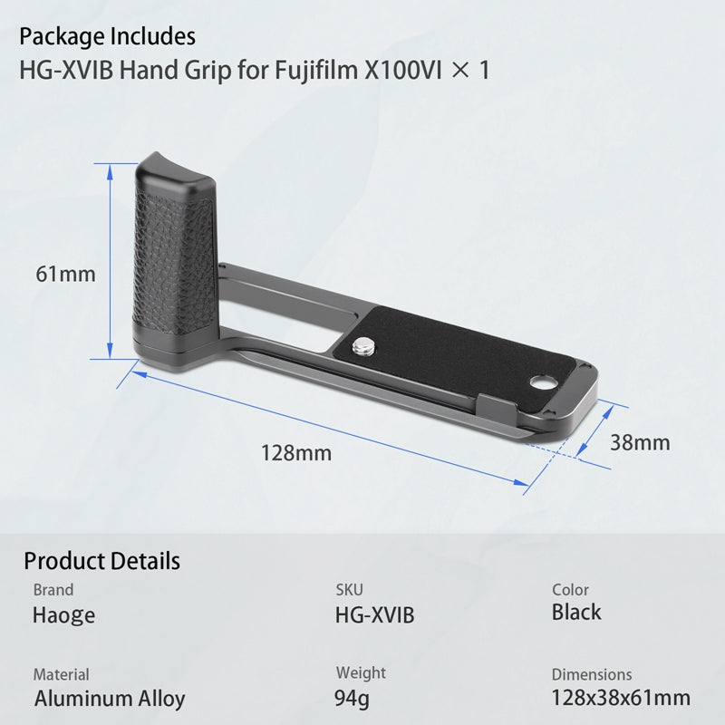 Haoge HG-XVIB Quick Release Plate Camera Bracket Holder Hand Grip for Fujifilm Fuji X100VI Camera Black fit Arca Swiss Sunwayfoto Kirk RRS Benro