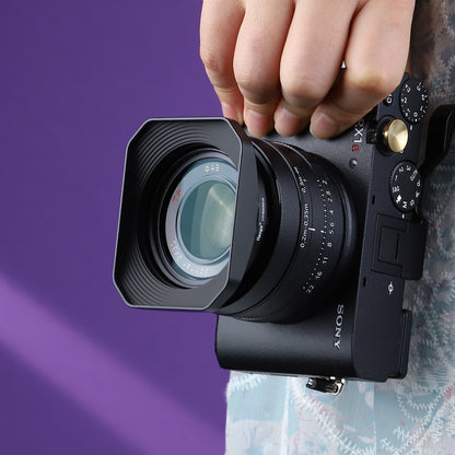 Haoge Metal Square Lens Hood for Sony FE 40mm F2.5 G FE 50mm F2.5 G FE 24mm F2.8 G Lens Shade on Sony A7CII A7CR A7R4 and Sony RX1RIII/RX1M2/RX1R/RX1 Camera Bayonet  Mount LH-S245G-N