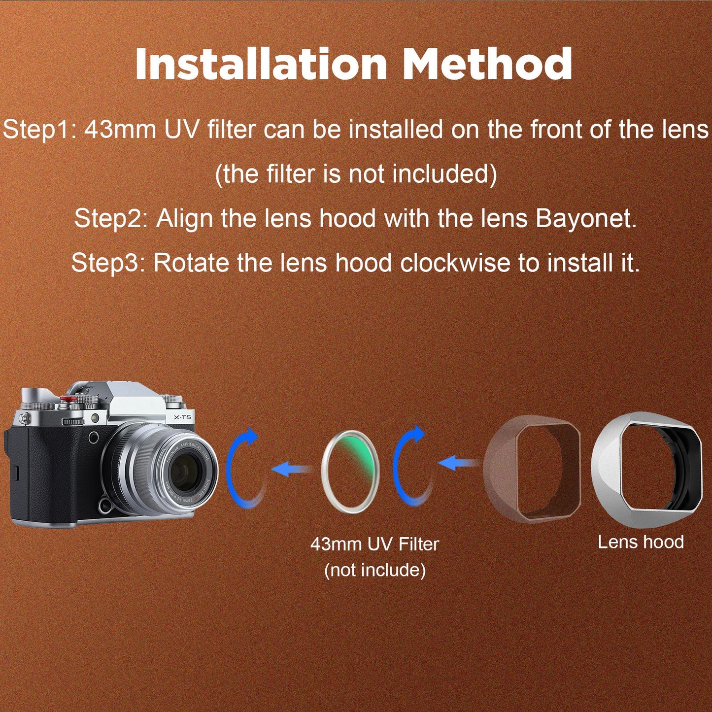 Haoge Metal Square Lens Hood for Fujifilm XF 23mm F2 R WR ，XF 35mm F2 R WR, XC 35mm F2 Lens, With Metal Front Cap Silver