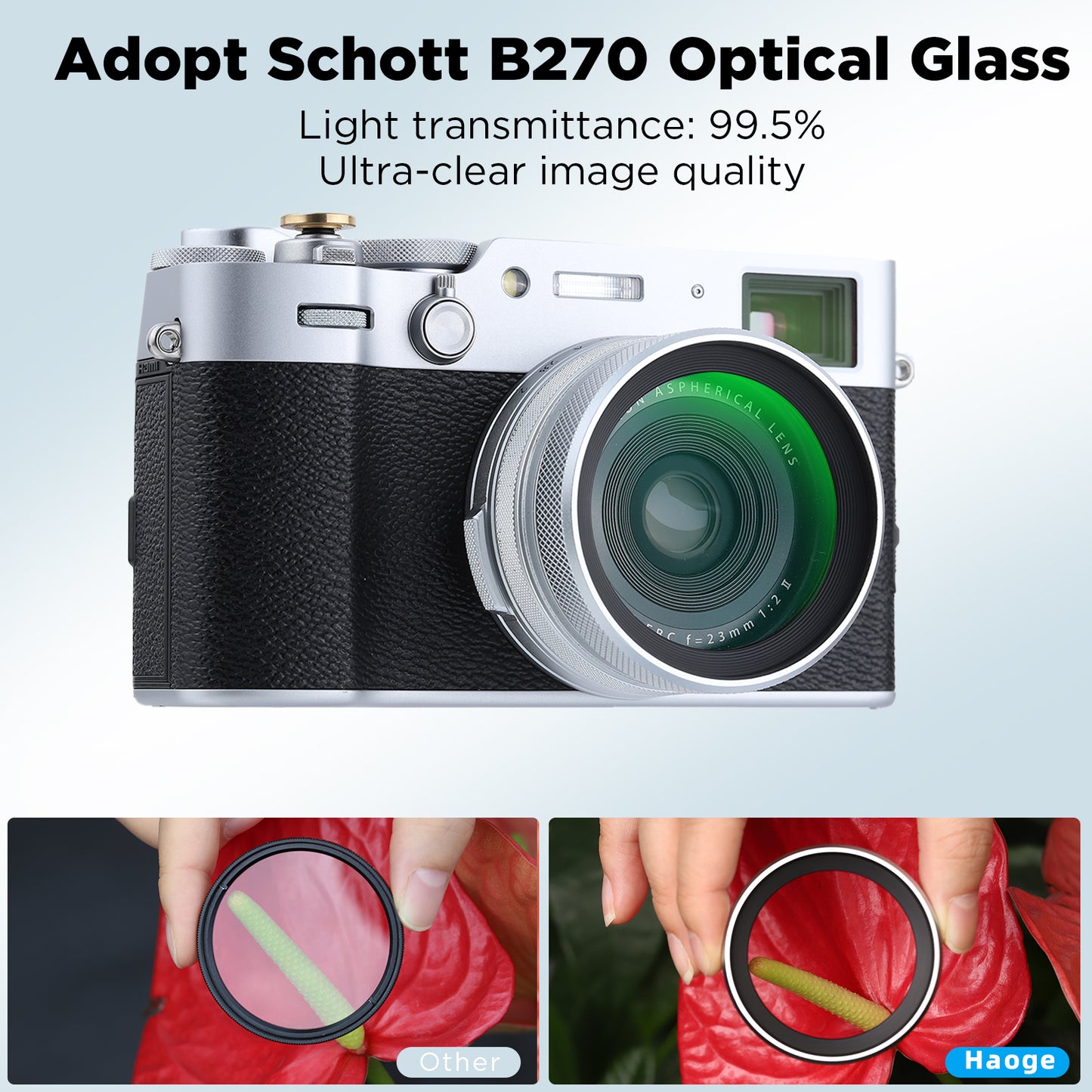 Haoge Metall-Gegenlichtblende mit MC-UV-Schutz, mehrfachvergüteter Ultraviolett-Linsenfilter für Fujifilm Fuji X100VI Kamera, Silber LUV-X54W