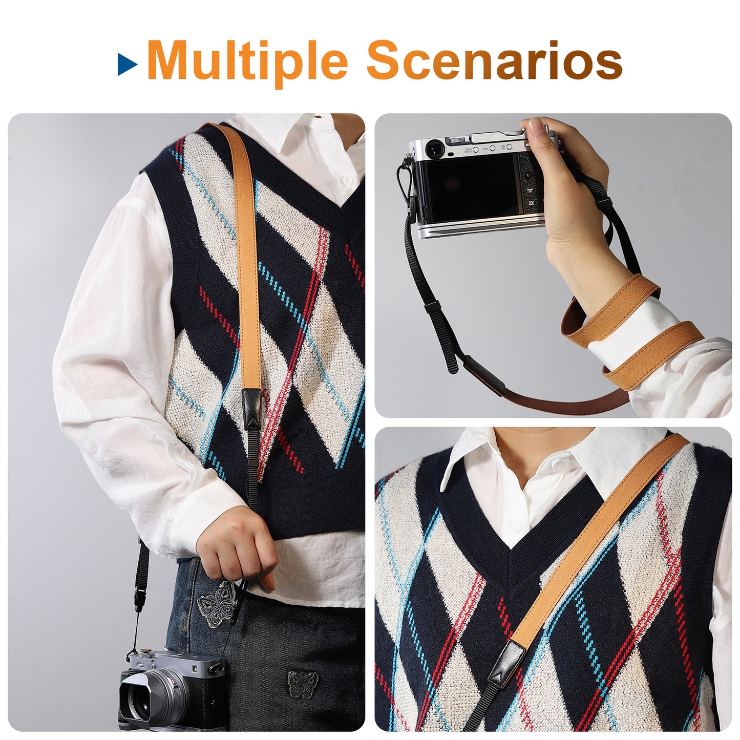 Haoge Camera Canvas Thin Strap Neck Shoulder  for Binoculars,monoculars,Mirrorless or DSLR Camera,Rangefinders Tools,Bags,Adjustable long Cotton Strap (Brown）