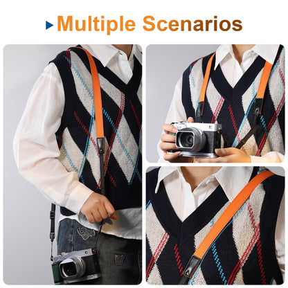 Haoge Camera Canvas Thin Strap Neck Shoulder  for Binoculars,monoculars,Mirrorless or DSLR Camera,Rangefinders Tools,Bags,Adjustable long Cotton Strap (Orange）