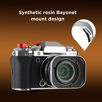 Haoge LH-X35S Square Metal Lens Hood Shade for Fujifilm Fuji Fujinon XF 35mm F2 ,XF 23mm f2 R WR and XC35mm F2 lens Silver