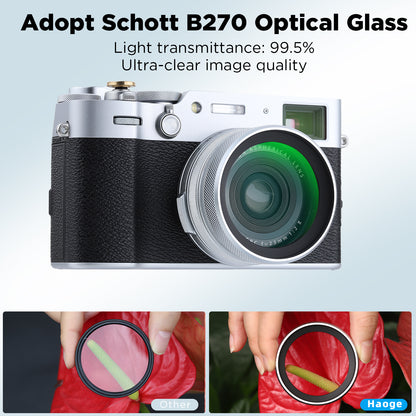 Haoge LUV-X54W Metal Lens Hood with MC UV Protection Multicoated Ultraviolet Lens Filter for Fujifilm X100VI Fuji X100V Camera Silver