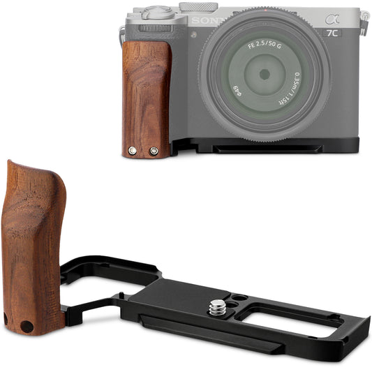 Haoge Wooden Side Handle for Sony A7CR a7cii Camera - Premium Rosewood Grip with Quick Release Plate, Extra Tripod 1/4 Hole & Hand Strap Hole Black HG-A7CR-B