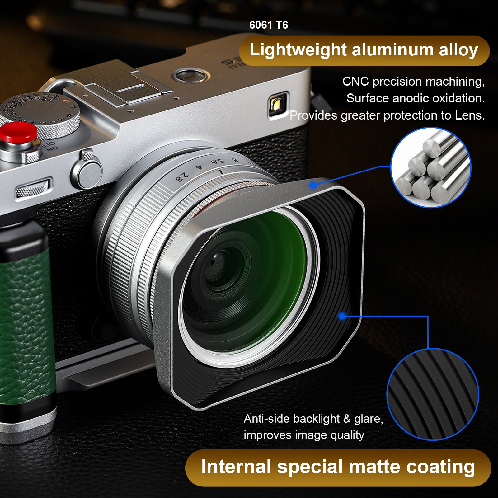 Haoge Squaret Metal Lens Hood for Fujifilm XF23mm F2.8 on XE5