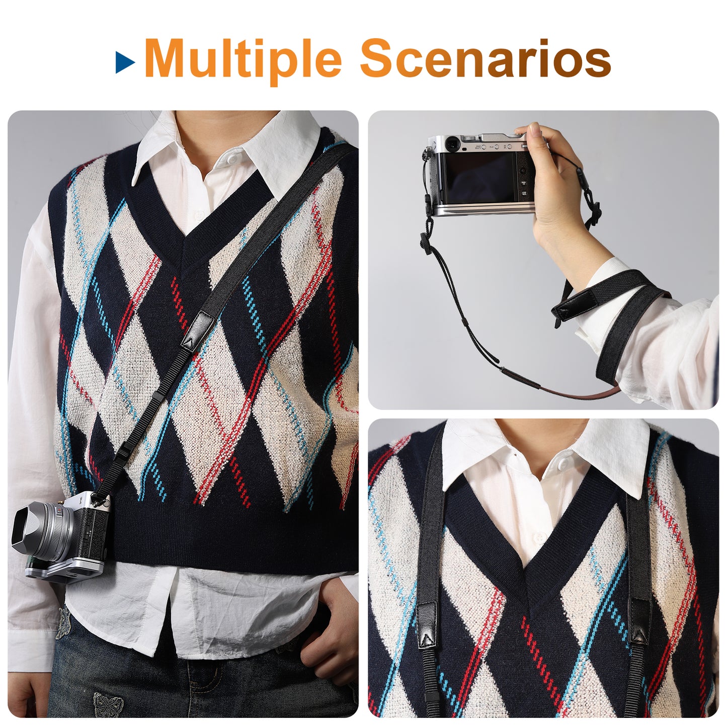 Haoge Camera Canvas Thin Strap Neck Shoulder  for Binoculars,monoculars,Mirrorless or DSLR Camera,Rangefinders Tools,Bags,Adjustable long Cotton Strap (Black）