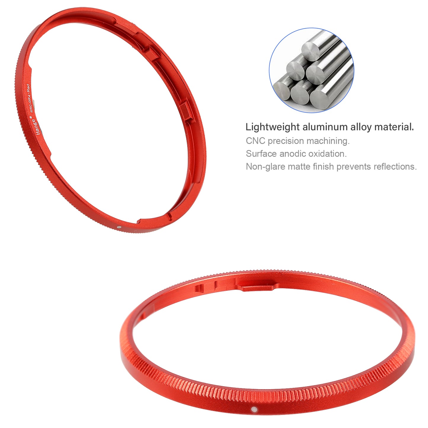 Haoge RRC-GR4-Red Metal Decorate Ring Cap for RICOH GR IV Camera replaces GN-3
