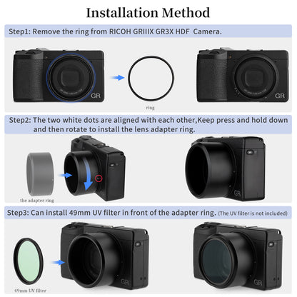 Haoge LAR-GR3X Lens Filter Adapter Ring for RICOH GR3X/GRIIIX Digital Compact Camera for GT-2 GW4 Wide Conversion Lens replaces GA-2