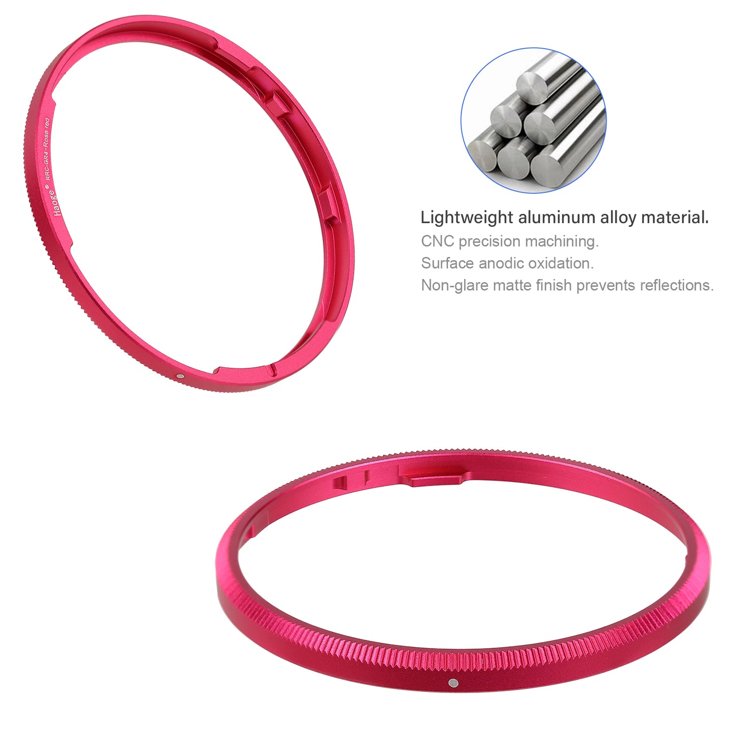 Haoge RRC-GR4-Rose red Metal Decorate Ring Cap for RICOH GR IV Camera replaces GN-3