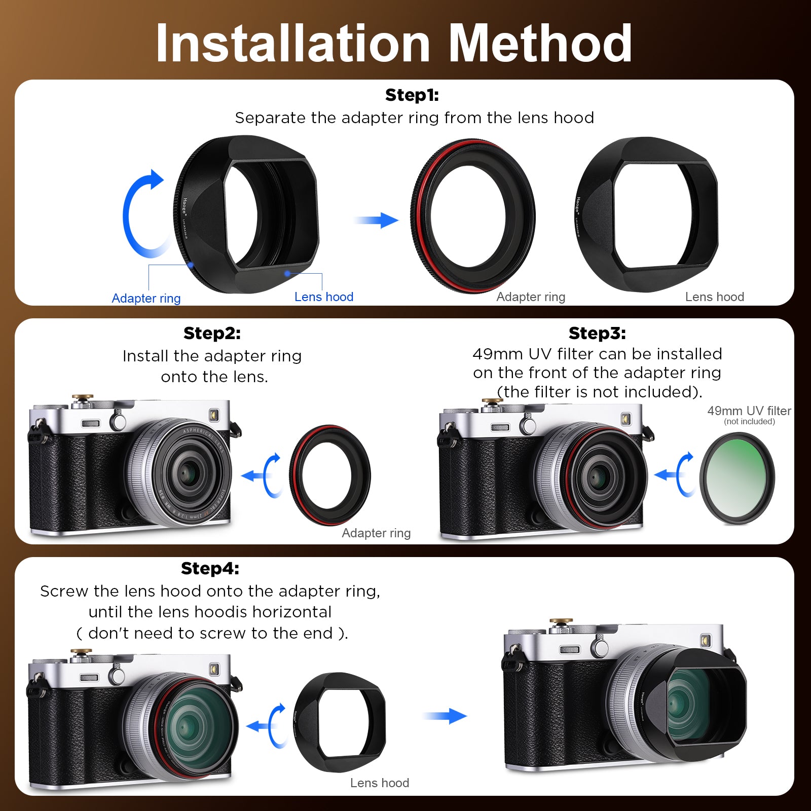 Haoge Metal Squaret Lens Hood for Fujifilm X-E5 & XF 23mm f2.8 set