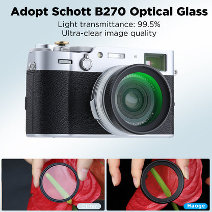 Haoge LUV-X54B メタルレンズフード MC UVカット マルチコート 紫外線レンズフィルター付き Fujifilm Fuji X100Vカメラ用 ブラック