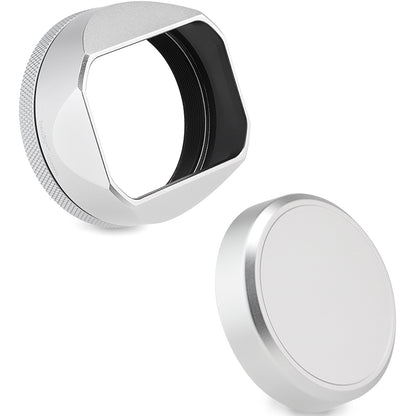 Haoge Square Metal Lens Hood for Fujifilm X100VI Fuji x100vi X100V X100F X100T X100S X100 X70 Camera Silver with 49mm UV Filter Adapter Ring and Metal Cap