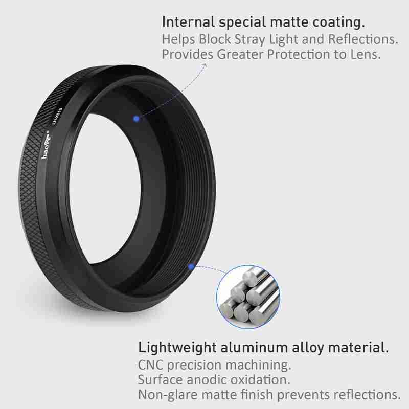 Haoge 2in1 All Metal Ultra-Thin Lens Hood with Adapter Ring Set for Fujifilm Fuji X100VI X100V Camera Black LH-X51B