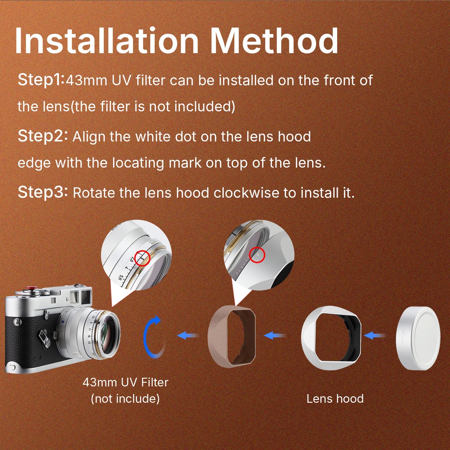 Haoge New Square Metal Lens Hood for Voigtlander Nokton 35mm f/1.4 II, 40mm f1.4 VM, 50mm f1.5 Aspherical II VM, 28mm f1.5,Carl Zeiss Biogon T* 2/35 35mm f2 ZM, C Biogon T* 2.8/35 35mm f2.8 ZM, Planar T* 2/50 50mm f2 ZM Lens with Metal Cap LH-ZV02-NS