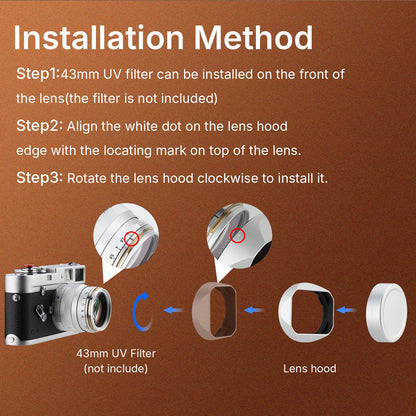 Haoge New Square Metal Lens Hood for Voigtlander Nokton 35mm f/1.4 II, 40mm f1.4 VM, 50mm f1.5 Aspherical II VM, 28mm f1.5,Carl Zeiss Biogon T* 2/35 35mm f2 ZM, C Biogon T* 2.8/35 35mm f2.8 ZM, Planar T* 2/50 50mm f2 ZM Lens with Metal Cap LH-ZV02-NS