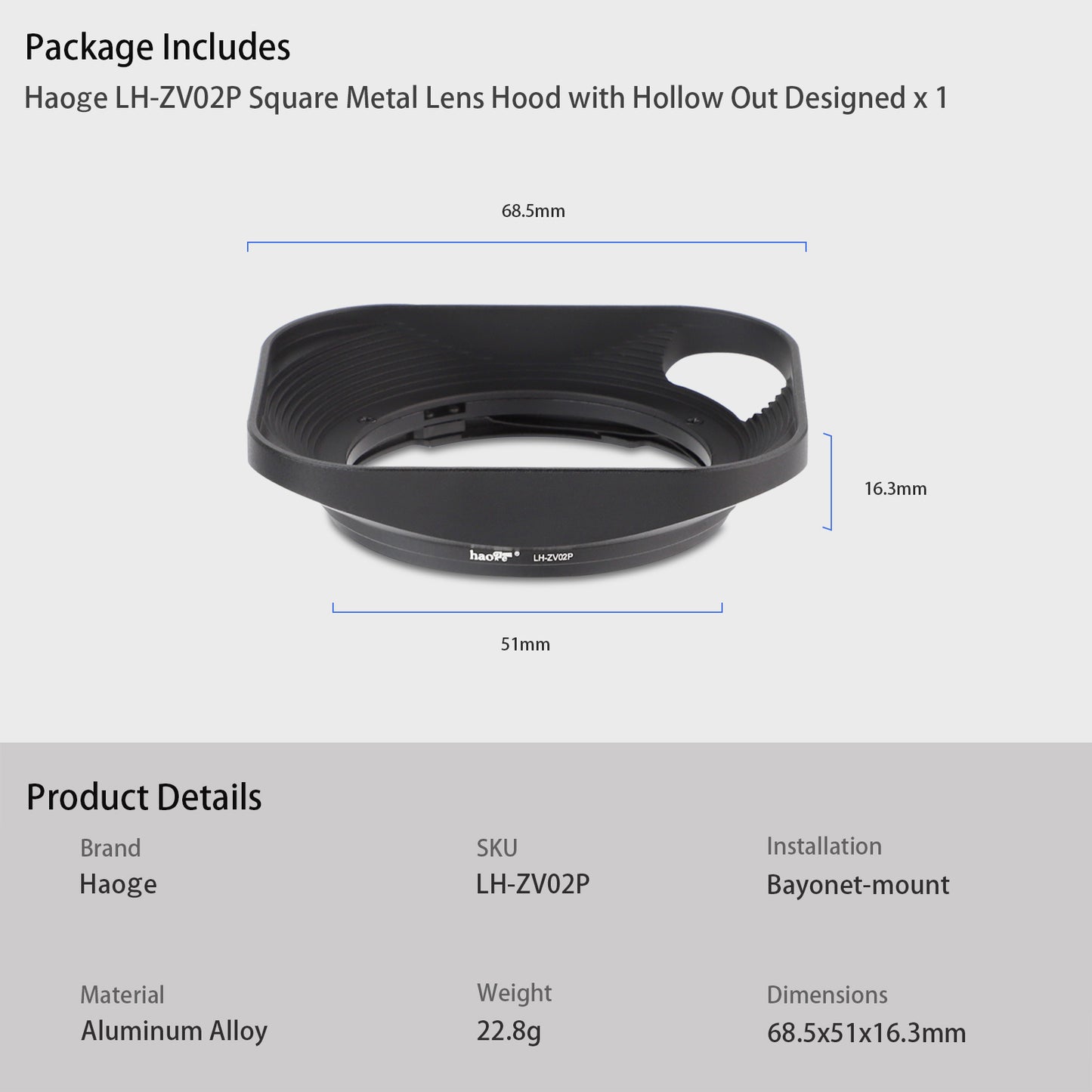 Haoge LH-ZV02P Lens Hood for Carl Zeiss Biogon T 2/35 35mm f2 ZM, C Biogon T 2.8/35 35mm f2.8 ZM, Planar T 2/50 50mm f2 ZM; Voigtlander NOKTON Classic 35mm f1.4 I＆II VM, 40mm f1.4 VM ,Voigtlander Nokton Vintage Line 50mm f/1.5 Aspherical II VM Lens