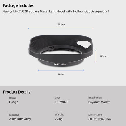 Haoge LH-ZV02P Lens Hood for Carl Zeiss Biogon T 2/35 35mm f2 ZM, C Biogon T 2.8/35 35mm f2.8 ZM, Planar T 2/50 50mm f2 ZM; Voigtlander NOKTON Classic 35mm f1.4 I＆II VM, 40mm f1.4 VM ,Voigtlander Nokton Vintage Line 50mm f/1.5 Aspherical II VM Lens