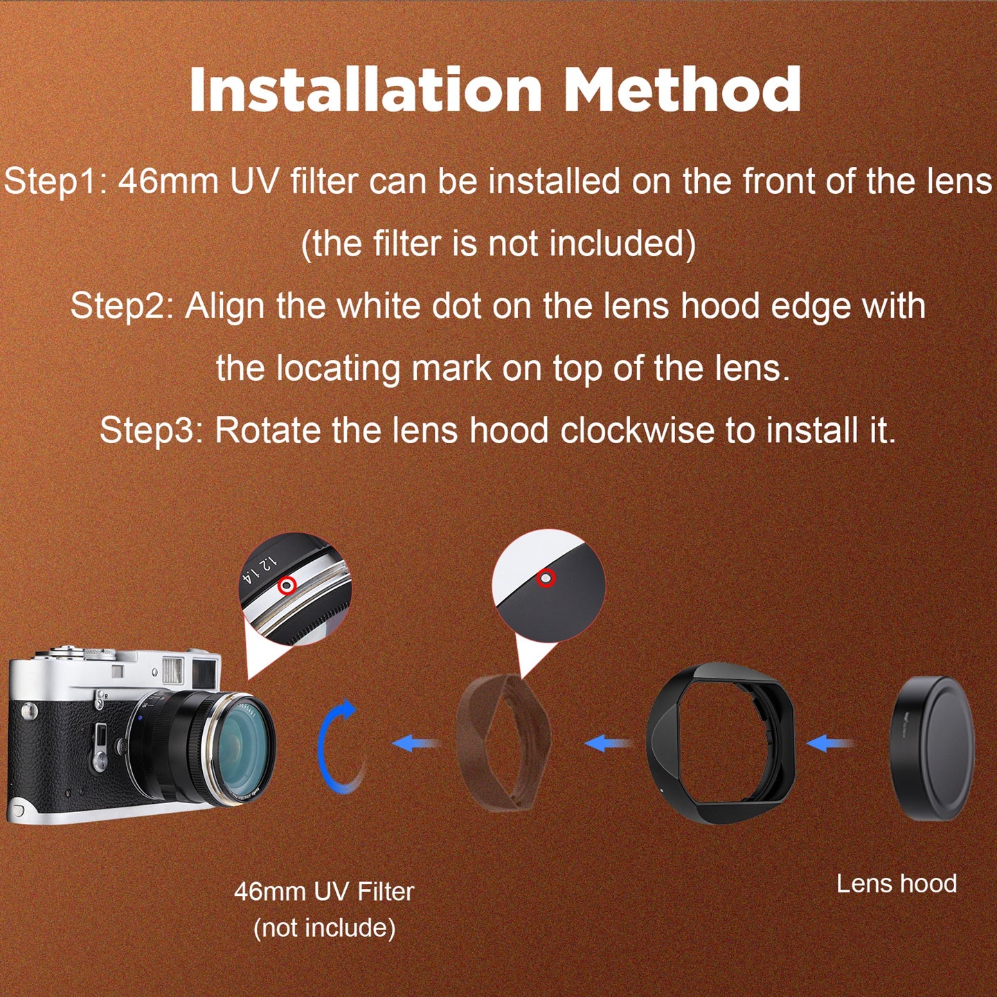 Haoge New Square Metal Lens Hood for Carl Zeiss C Sonnar T* 1.5/50 50mm f1.5 ZM, Biogon T* 2.8/25 25mm f2.8 ZM, 2.8/28 28mm f2.8 ZM Lens LH-ZV03-NB