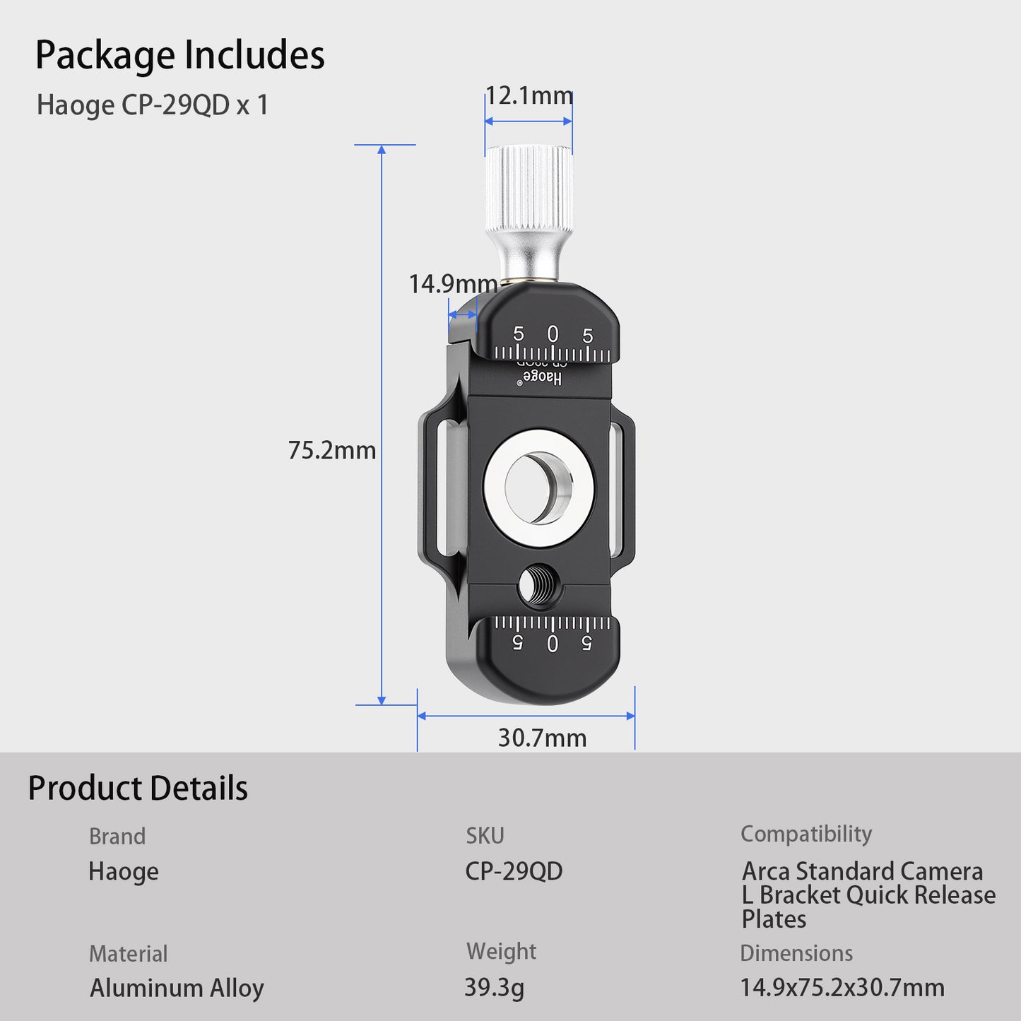 Haoge Lightweight Arca QR Clamp 1/4 Inch Hole QD Port for Magpul QD Sling,Compatible with Arca Standard Camera L Bracket Quick Release Plates CP-29QD