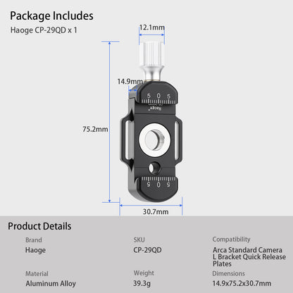 Haoge Lightweight Arca QR Clamp 1/4 Inch Hole QD Port for Magpul QD Sling,Compatible with Arca Standard Camera L Bracket Quick Release Plates CP-29QD